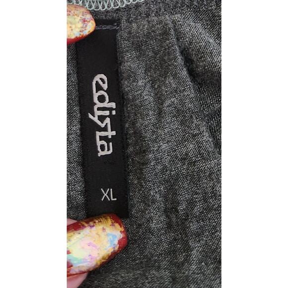 Edista Gray White Graphic Print Capped Sleeves Top XL Lightweight Soft Stretch - Picture 4 of 5